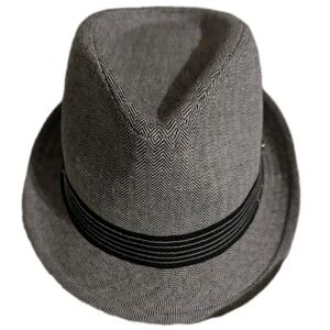 Stetson Herringbone Trilby Fedora‎ Hat Gray Black Band Men's S/M